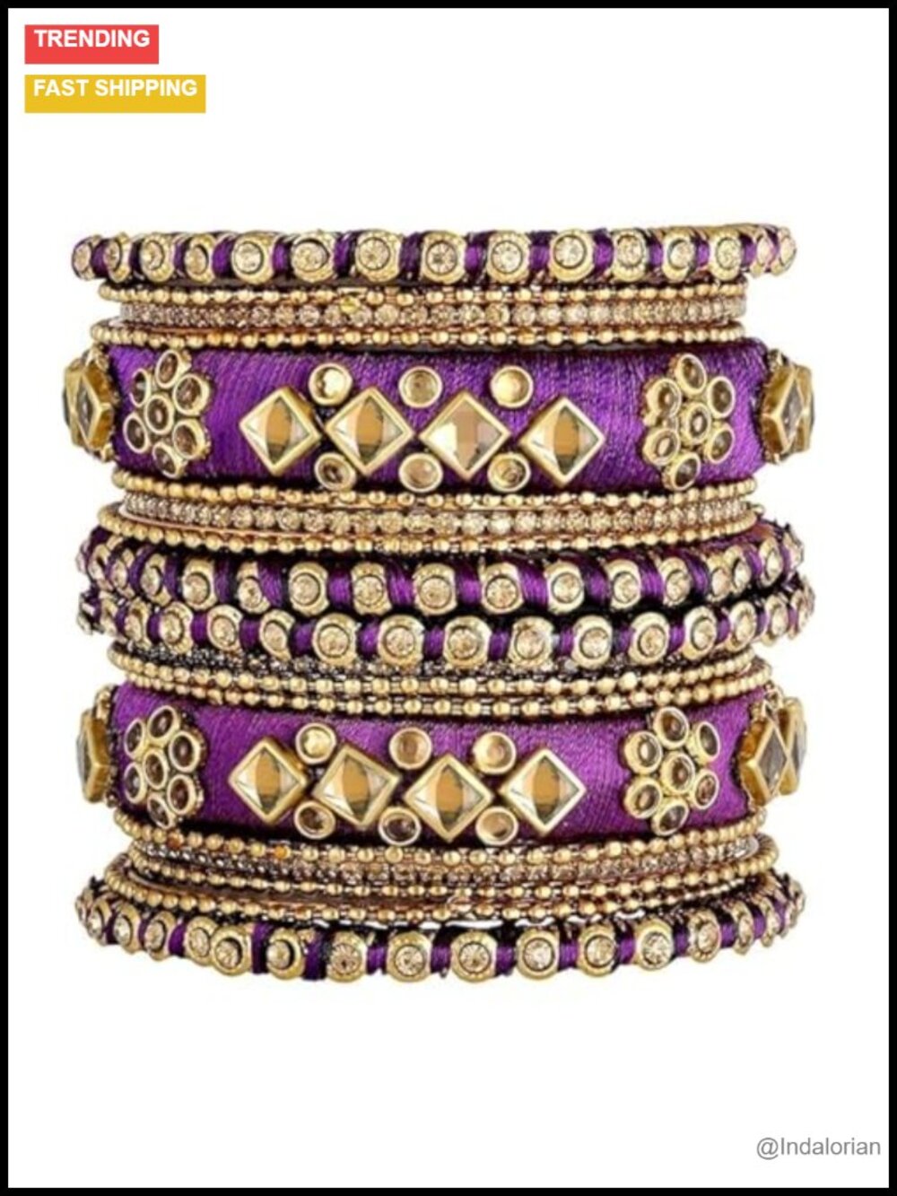 Handmade Silk Thread Faux Stone Studded Bangle Set Ethnic Indian Jewelry